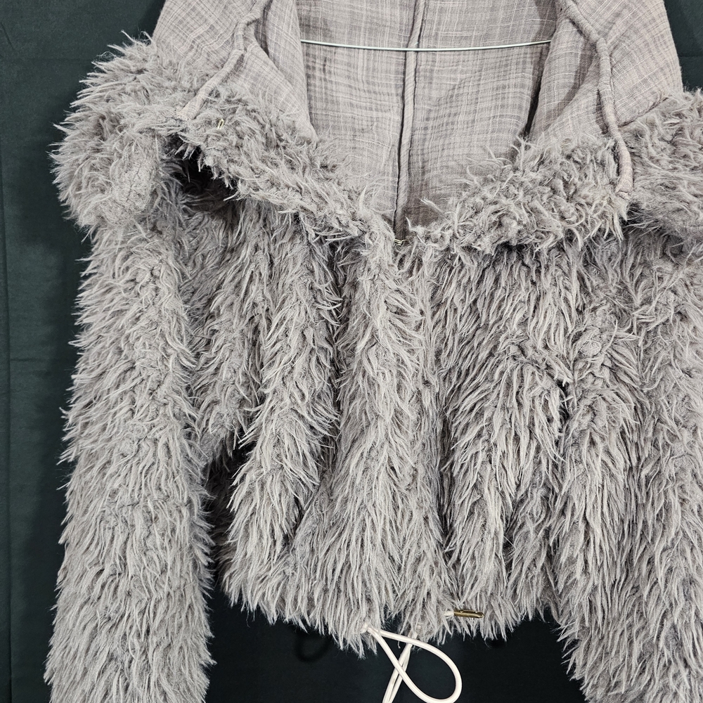 Free People Purplish Gray Faux Fur Jacket with Hood